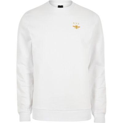 River Island Mens White 'nyc' Wasp Print Long Sleeve Sweatshirt