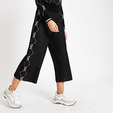 River Island Womens Knit Heart Print Metallic Culottes