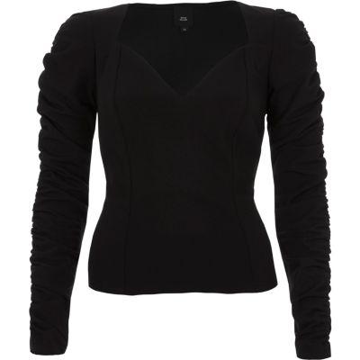 River Island Womens Sweetheart Ruched Sleeve Top