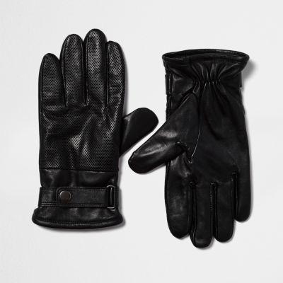 River Island Mens Perforated Leather Biker Gloves