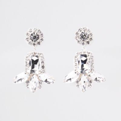 River Island Womens Silver Tone Jewel Diamante Drop Stud Earrings