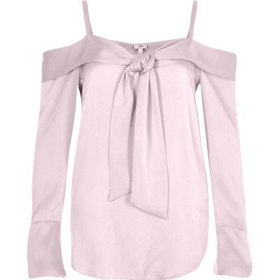 River Island Womens Bardot Bow Front Long Sleeve Top