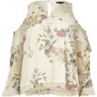 River Island Womens Plus Floral Cold Shoulder Frill Top