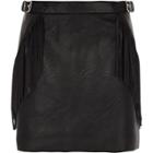 River Island Womens Fringed Buckle Faux Leather Mini Skirt