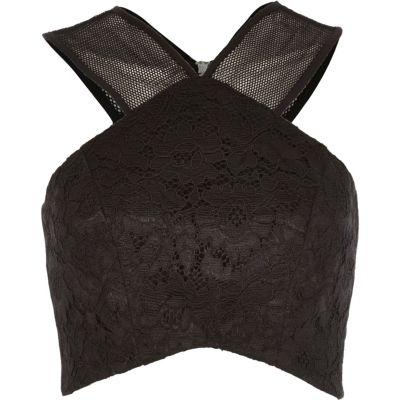 River Island Womens Lace Mesh Cross Strap Crop Top