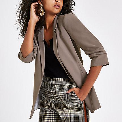 River Island Womens Ruched Sleeve Popper Blazer