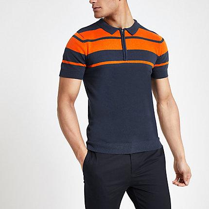 Mens Bellfield Stripe Half Zip Polo Shirt