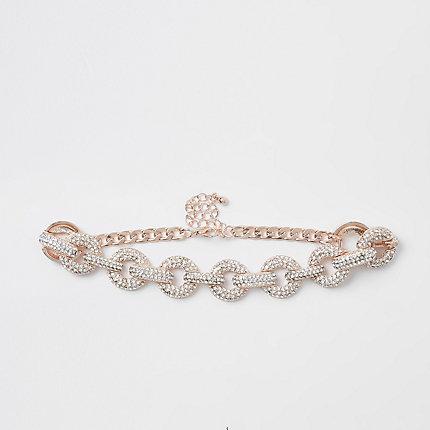 River Island Womens Gold Tone Rhinestone Encrusted Choker