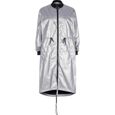 River Island Womens Silver Metallic Longline Anorak Jacket