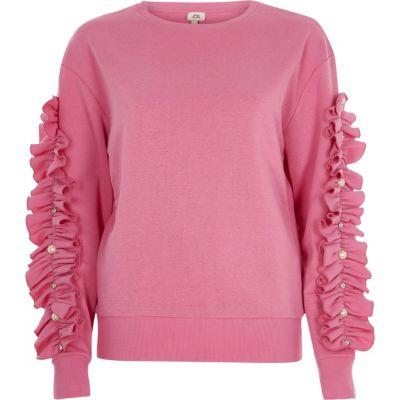 River Island Womens Long Ruffle Sleeve Sweatshirt