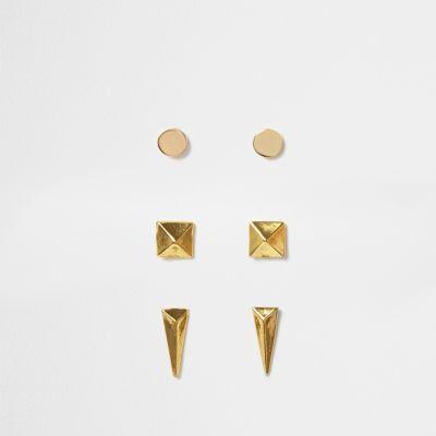 River Island Mens Gold Tone Stud Earrings Multipack