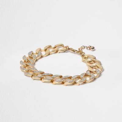 River Island Womens Gold Tone Glitter Chain Link Bracelet