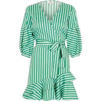 River Island Womens Petite Stripe Wrap Frill Hem Dress