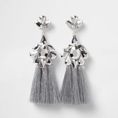 River Island Womens Silver Tone Jewel Tassel Drop Earrings