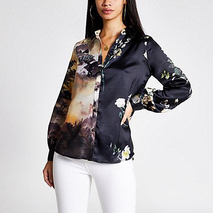 River Island Womens Print Long Sleeve Satin Shirt