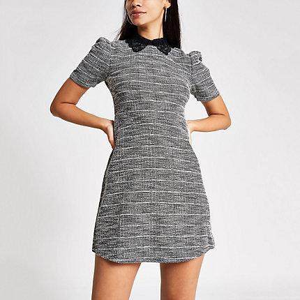 River Island Womens Boucle Short Puff Sleeve Mini Dress