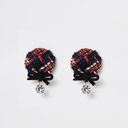 River Island Womens Check Bow And Rhinestone Stud Earrings