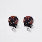 River Island Womens Check Bow And Rhinestone Stud Earrings