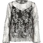River Island Womens Mesh Sequin Embroidered Bell Sleeve Top