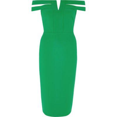 River Island Womens Split Bardot Neck Bodycon Midi Dress