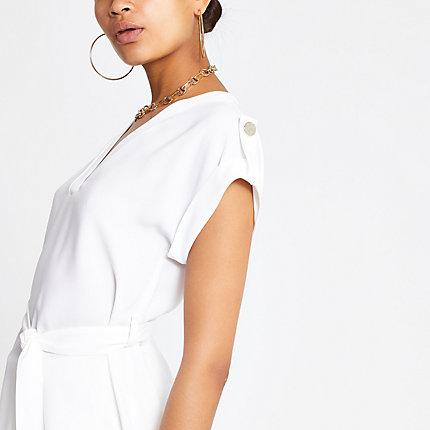 River Island Womens White Belted T-shirt