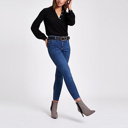 River Island Womens Button Long Sleeve Split Back Blouse