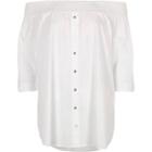River Island Womens White Shirred Bardot Button Front Shirt