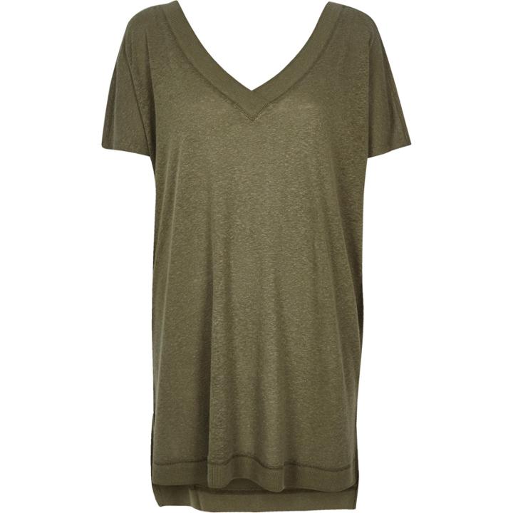 River Island Womens Linen-blend V-neck Longline T-shirt