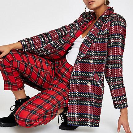 River Island Womens Check Plaid Double-breasted Jacket