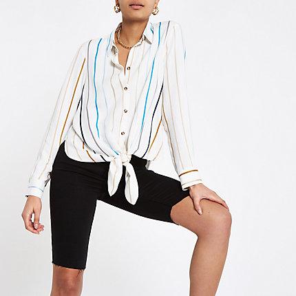 River Island Womens White Stripe Tie Front Shirt