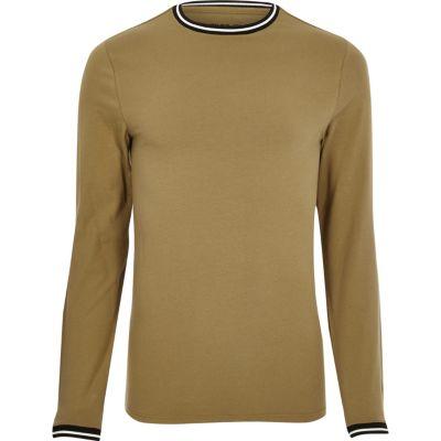 River Island Mens Brown Tipped Muscle Fit T-shirt