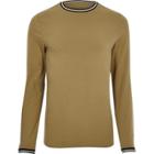 River Island Mens Brown Tipped Muscle Fit T-shirt