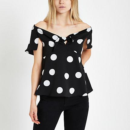 River Island Womens Spot Tie Front Bardot Top