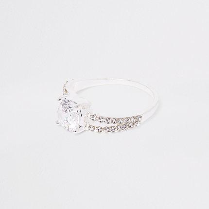 River Island Womens Silver Tone Split Band Rhinestone Ring