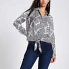 River Island Womens Check Print Tie Front Long Sleeve Shirt