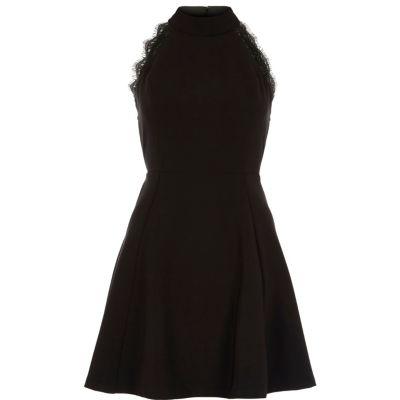 River Island Womens Petite Lace Trim High Neck Skater Dress