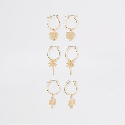 River Island Womens Gold Color Summer Charm Hoop Earrings Pack