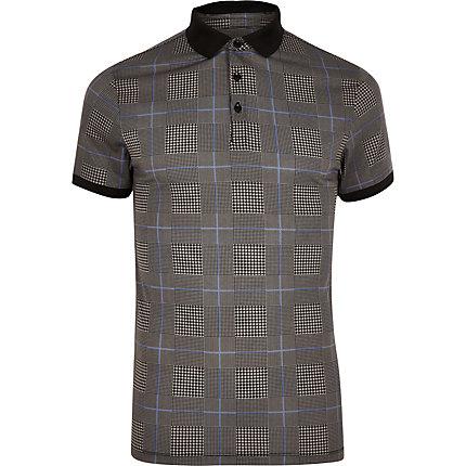 River Island Mens Check Muscle Fit Polo Shirt