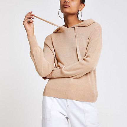 River Island Womens Metallic Knitted Hoodie