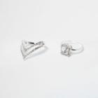 River Island Womens Silver Tone Diamante Jewel Ring Multipack