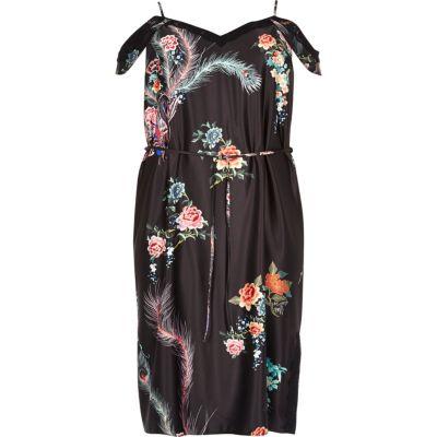 River Island Womens Plus Print Cold Shoulder Slip Dress
