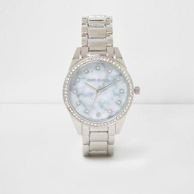 River Island Womens Silver Tone Marble Round Face Watch