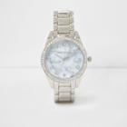 River Island Womens Silver Tone Marble Round Face Watch