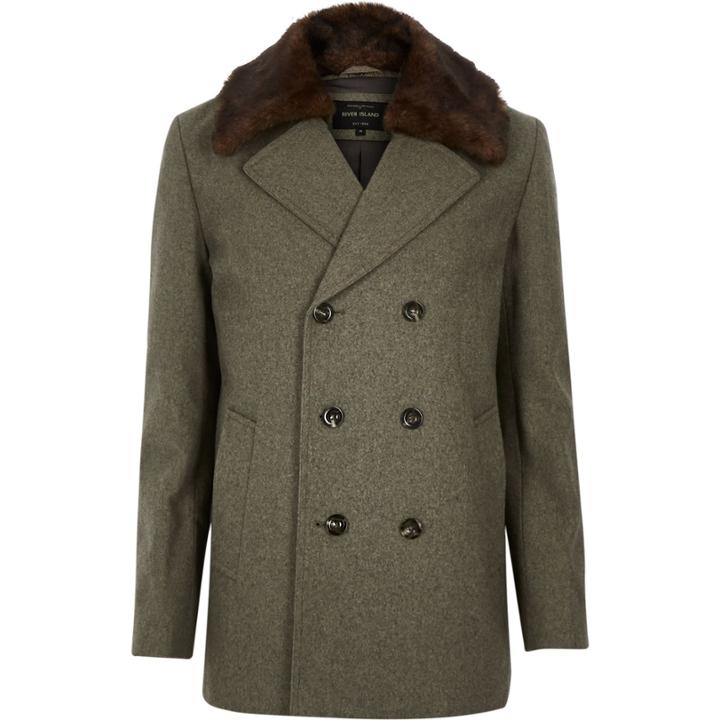 River Island Mensecru Wool-blend Faux-fursmart Peacoat
