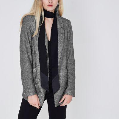 River Island Womens Silver Metallic Tinsel Blazer