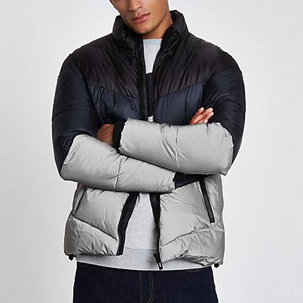 River Island Mens Colour Block Reflective Puffer Jacket