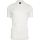 River Island Mens White Rib Knit Muscle Fit Polo Shirt