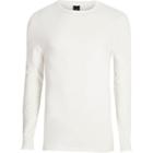 River Island Mens White Pique Long Sleeve Muscle Fit T-shirt