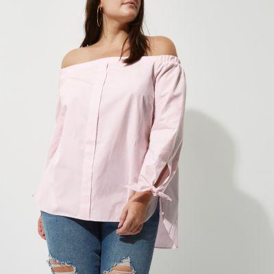River Island Womens Plus Tie Sleeve Bardot Shirt