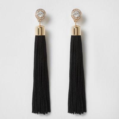 River Island Womens Diamante Clip On Tassel Drop Earrings